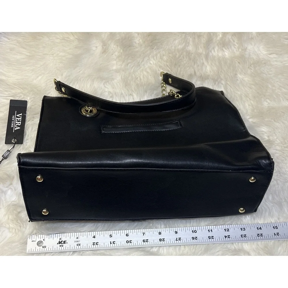 Vera‎ of New York Black Enya Quilt  Satchel Purse Style #VNF22722 Faux Leather
